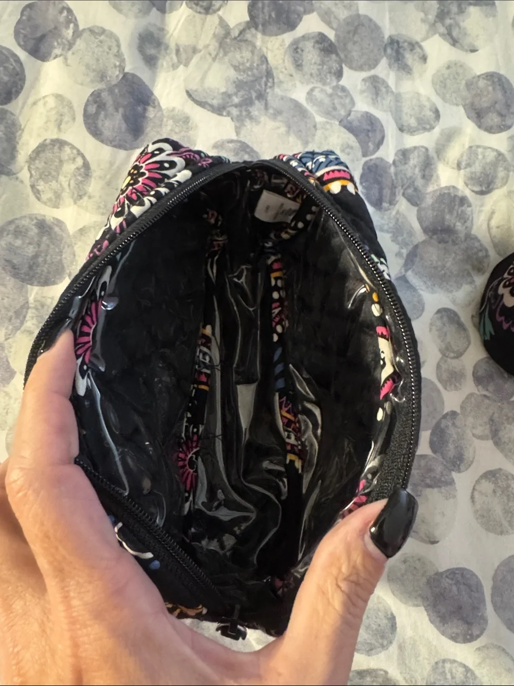 Vera Bradley Black Multicolor Paisley Quilted Cosmetic Pouch Duo